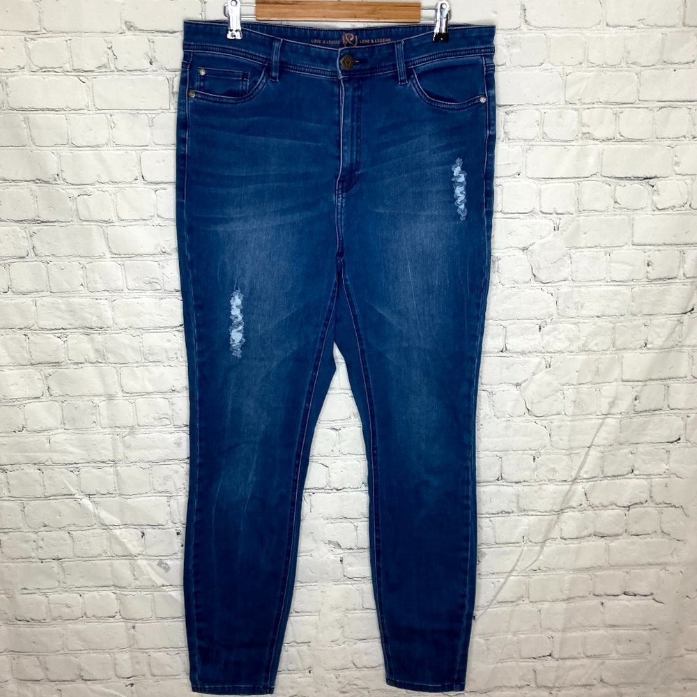 Love & Legend blue skinny jeans with distressing